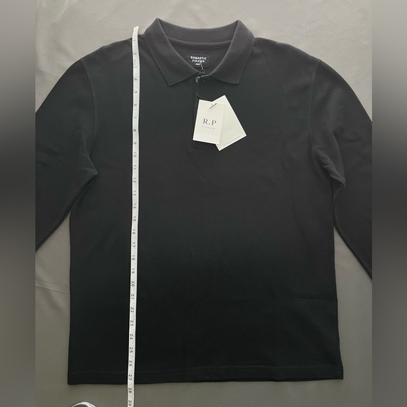 Men’s long sleeves polo style shirt. Cotton Black. Korean brand Romantic Pirates - Picture 6 of 8